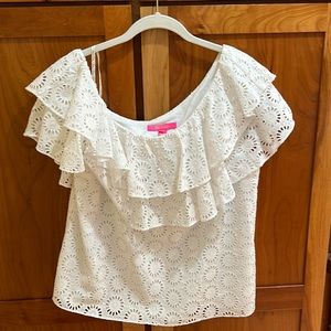 Lilly Pulitzer Trixie One Shoulder Eyelet Top - size Large